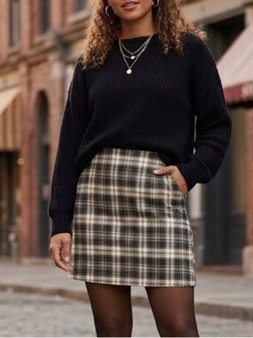Primark Black and Cream Plaid Mini Skirt
